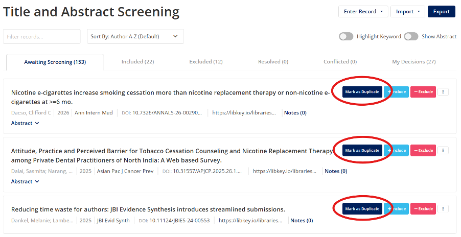 title and abstract screening
